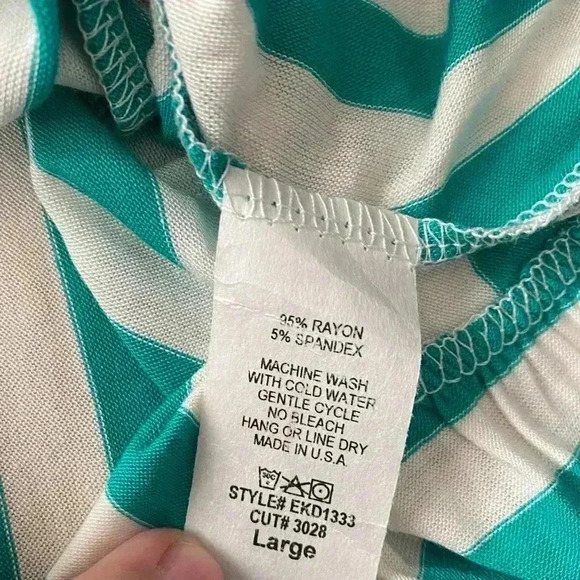 🆕Egs Jade & White Stripe Asymmetric Tulip-
Hem Midi Dress L🆕 - Picture 9 of 9